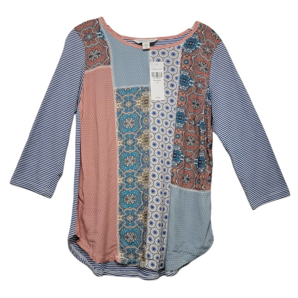 Coldwater Creek Tops - Coldwater Creek Multi Patchwork Design Mixed Shirt Blouse Blue Size XS